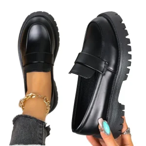 Classic Women’s Low Top Loafers Solid Black Slip On Walking Shoes Comfortable Breathable Light Weight Flat Design for Winter
