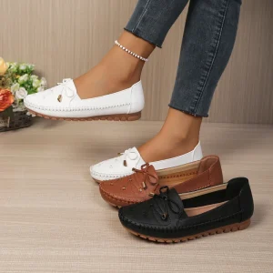 Classic bow tie loafers casual ankle length flat shoes set