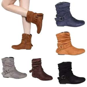 Classics Women’s Winter Boots Custom Logo Suede Flat Heel Ankle Lightweight Insole Rubber