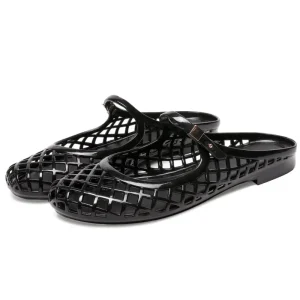 Clear Hollow Jelly Flat Sandals Lightweight Breathable Summer Beach Ballerina Jelly Mesh Ballet Flats for Women