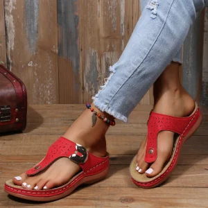 Clip Toe Sandals Womens Summer Round Hollow Metal Wedge Outer Wear Solid Color Flip Flops231 231