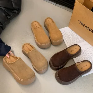 Closed Toe Slippers Women’s Outdoor Autumn Thick Heel Platform Shoes for Short Stature Comfortable Mules Shoes