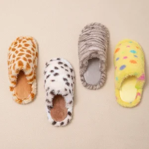 Closed Toe Spotted Plush Slippers Winter Home Indoor Color Contrast Warm Plush Slippers for Women