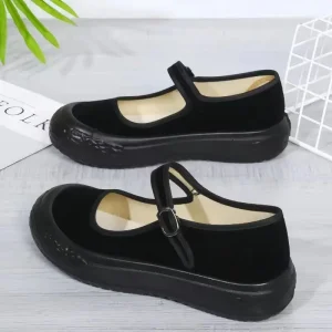 Cloth Shoes Women’s Work Shoes Black Thick Soled Buckle Strap Shock Absorption Mother’s Dance Shoes Repairing Point