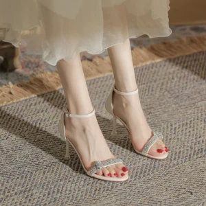 Comfortable Anti Slip Women’s High Heel Satin Rhinestone Club Shoes