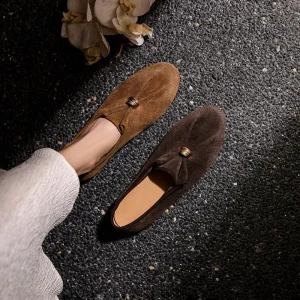 Comfortable Breathable Soft Sole Twist Knot Loafers with Polished Buckle Slip-On Anti-Slip for Summer Work and Casual