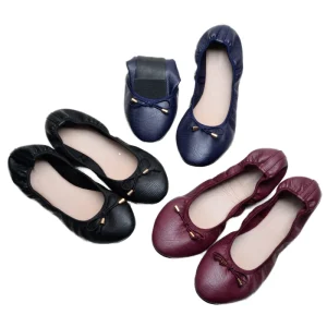Comfortable Foldable Ballet Flats Women’s Soft Sole Round Toe Flat Shoes Portable Travel Bow Slip On Loafers Dress Shoes