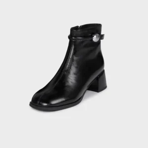 Comfortable Non slip Rubber Ankle Boots Solid Color Leather Height Increasing Winter Durable Women’s Shoes