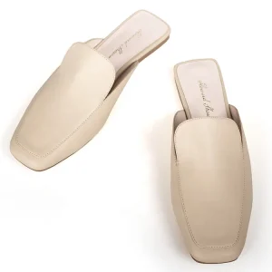 Comfortable Women’s Genuine Leather Flat Sandal Slippers Fashionable Leisure Slide Mules Lightweight PU Insole Feature Ladies