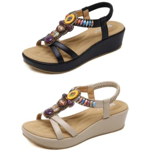 Comfortable Women’s Summer Beach Wedge Retro Beaded Large Size Women’s Shoes Thick Sole Sandals Fashion Shoes Women