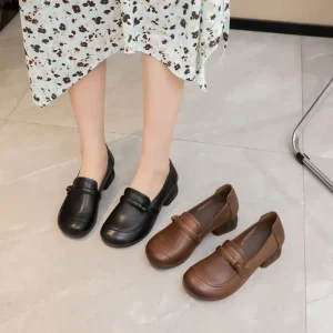 Cow Leather High Top Square Heel Comfort Soft Formal Women’s Boots Thick soled Leisure Fashion Work Loafer