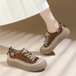 Cow Leather Lace-Up Casual Women’s Sneakers New Spring Autumn Retro Skate Non-Slip Trendy Travel