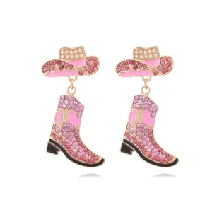 Cowboy Cute Alloy Epoxy Western Hat Boots Earrings Fashion Color Gem Setting Party Earrings