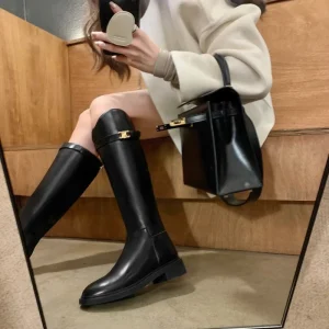 Cowhide Genuine Leather British Style Women’s All Seasons High Chunky Heel Ankle Bootie Boots Back Zipper Sheepskin Lined