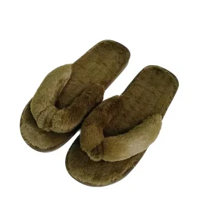 Cozy Fur Flip Flops for Women Winter Fluffy Plush Slippers with Fleece Lining Soft Bottom Indoor Home Slides Warm