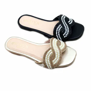 Cross Border Fairy Wind Home All Pearl Rhinestone Slippers Women Wear Flat Women’s Slippers Outside the Summer