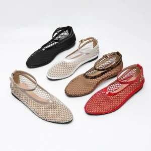Cross Border Women’s Ballet Flats Summer Mesh Upper Flat Bottomed Round Head Rear Strap Shoes