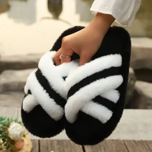Cross-Border Women’s Comfortable Mao Mao Slippers with Fur Thick-Soled EVA Outsole Warm Casual Design for Spring and Autumn