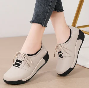Cross Border Women’s Plus Size Lace Up Wedge Mom Sneakers Height Increasing Running Shoes Non Slip Loafers Thick Soled Autumn