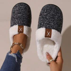 Cross border Dark Color Fashion Trend Women’s Men’s Autumn Winter Indoor Cotton TPR Plush Upper Toe Warm Thick soles