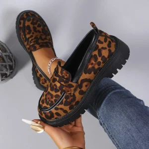 Cross border Foreign Trade Large Size Loafers New Summer Fashion Shoes Temperament All match PU Leopard Print Women’s Shoes
