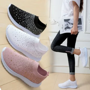 Cross border Foreign Trade Large Size Spring New Fashion Breathable Casual Rhinestone Flying Woven Women’s Sports Style