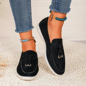 Cross border Foreign Trade Plus-size Solid Cloth-lined Casual Slip On Shoes Flat Versatile Breathable Women’s Loafers