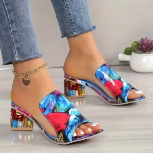 Cross-border Large-size New Style Women’s Sandals with European-style Patterns and Fashionable Thick High Heels