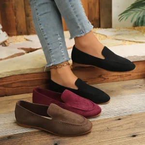 Cross border Plus size Flat Round toe Loafers Womens Slip on Moccasins Lightweight Cloth lined Casual Shoes