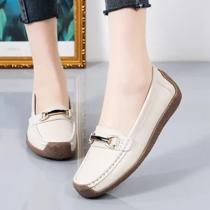 Cross border Plus size Women’s Slip on Flat Loafers Casual Shoes PU Upper Metal Decor Soft soled Breathable All season Sizes