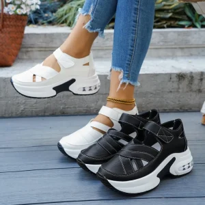 Cross-border Plus-size Women’s Thick-soled Velcro Sandals European and American Style Hollow Breathable Sports Platform Shoes