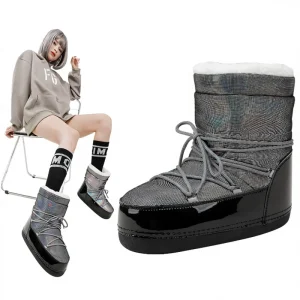 Cross border Same Style Winter Skiing Space Boots Fashion Toe Mid calf Women’s Waterproof Snow Boots EVA Midsole Thickened