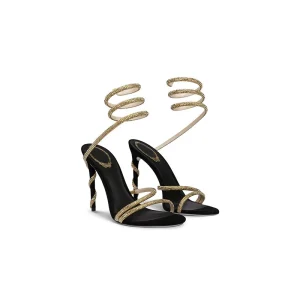 Crystal Heeled High Top Women’s Summer Outdoor Ankle Strap Thin Heels Slip Closure PU Insole Pointed Toe
