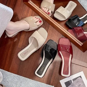 Crystal Square Toe Women’s Summer Fashionable Outdoor Wear Non-Slip Mules