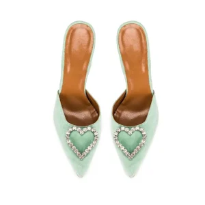 Crystal Suede Stiletto Ladies Mules Shoes