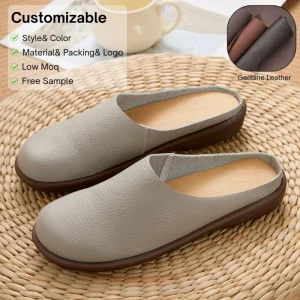 Custom BK Retro Cowhide Genuine Leather Breathable Soft Lightweight Closed Slip Mules Comfortable Air Cushion Oxford
