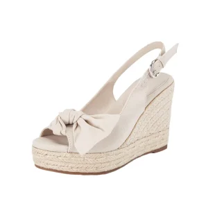 Custom Beige Bow Knot Canvas Espadrille Wedge Peep Toe Sandals Women Resort Style Platform High Heel Summer Shoes