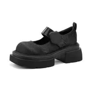 Custom Black Embroidered Platform Mary Jane Shoes Women Tide Magic Tape Chunky Heel Loafer