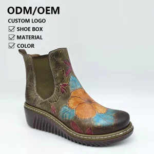 Custom Brand Logo Vintage Wedge Handmade Western Women’s Platform Fashion Boots Spring Winter Leather Boots Women