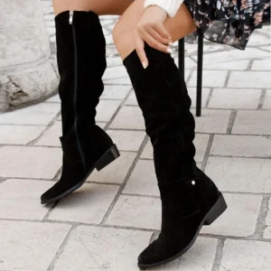 Custom Brands Botas Women’s Flat Cowboy Knee High Boots Women Shoes Flat Knee Long Cowboy Boots Customized Suede Long Boots
