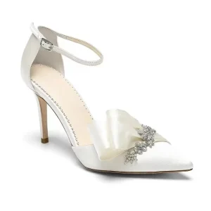 Custom Bridal Shoes Designer Pointy Toe Satin Women Stiletto Heels Pumps Diamond White Wedding Shoes