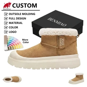Custom Bulk Warm Fleece Lined Winter Fashion Khaki Suede Platform Non-Slip Women’s Comfort Outdoor Ankle Snow Boots