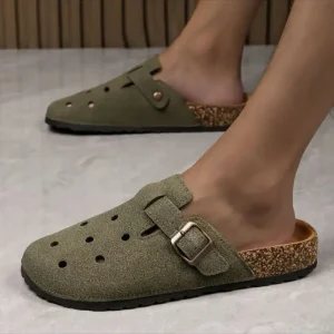 Custom Classic New Design Breathable Summer Faux Suede Leather Patchwork Cork Loafers Clogs Women Men’s Mules