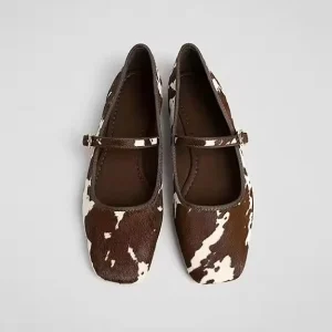 Custom Comfortable Women Leopard Print Mary Jane Flats Square Toe Buckle Strap Ballerina Ballet Flats Shoes