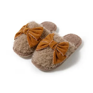 Custom Design Butterfly Knot Bow Plush Slippers Home Baotou Cotton Slippers Indoor Fur Slippers for Women