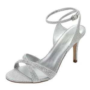 Custom Elegant Silver Crystal Embellished Strappy Stiletto Heel Sandals with Ankle Strap Evening Party Dress Shoes