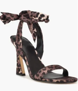 Custom Fashion Women’s Leopard Party Dress Shoes Round Open Toe Ankle Strap Lace up High Heel Sandals Sculpted Heel