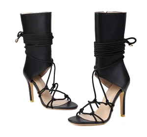 Custom Handmade Summer Sexy Chunky Gladiator Women Stiletto Heel 10.7cm Lace Sandals Demin Upper Fashion Trend Utopjie