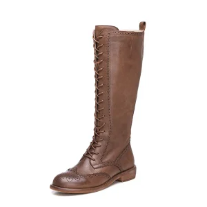 Custom High Quality Retro Leather Boots for Ladies Women Keep Warm Winter Knee Boots Cowboy Boots Women Factory