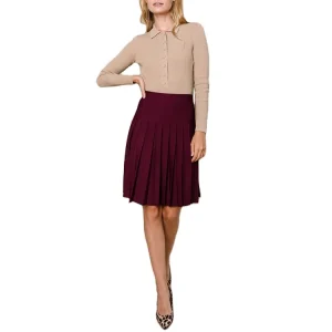 Custom High Waist Elegant Casual Pleated Knit Skirt Spring Autumn Collection By Knitwear Manufacturer Bordeaux For Women